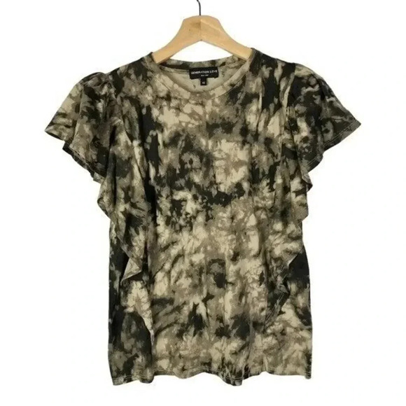 Generation Love Brown Tie Dye Flutter Short Sleeve Top XS - Picture 1 of 3